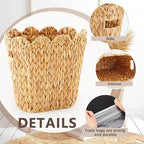2 Pcs Wicker Trash Can with 50 Small Trash Bag Wicker Waste Woven Basket with - Image 3