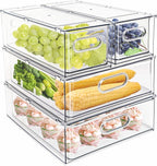 MineSign 4 pack Stackable Refrigerator Organizer Bins Pull-Out Drawers by MineSign