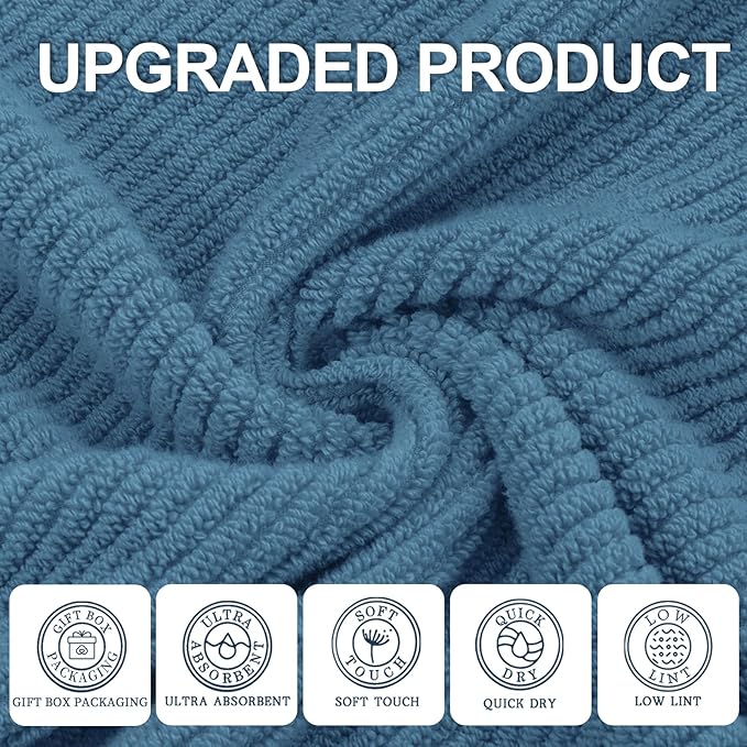 VOOVA & MOVAS Blue Towels Bathroom Sets, 100% Cotton | Lightweight | Soft | - Image 2