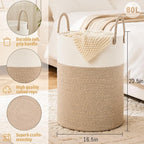 Laundry Basket, Woven Cotton Rope Laundry Hamper, 80L - Image 6