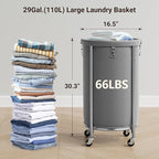 ELYKEN Laundry Hamper with Wheels, 110L Rolling Laundry Basket, Round Laundry - Image 3