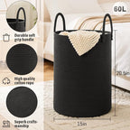 Laundry Basket, Woven Cotton Rope Laundry Hamper, 60L - Image 6
