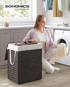 SONGMICS Laundry Hamper with Lid, 23.8 Gallon Synthetic Rattan Clothes Laundry - Image 2