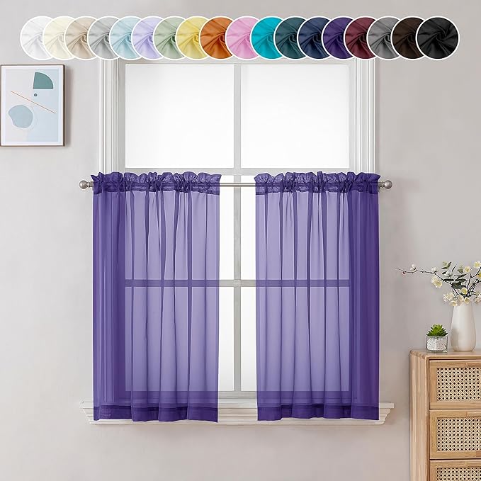 Chyhomenyc Sheer Purple Tier Curtains 24 Inch Length, Small Window Curtains by Chyhomenyc