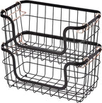 Amazon Basics Stackable Metal Wire Rectangular Storage Basket Set by AmazonBasics