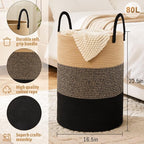 Laundry Basket, Woven Cotton Rope Laundry Hamper, 80L - Image 6