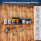 2 Pack Garage Wall Shelf, Wall Mounted Storage Shelves, Heavy Duty Metal Shelves - Image 2
