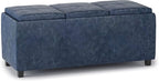 SIMPLIHOME Avalon 42 inch Wide Contemporary Rectangle Storage Ottoman in Denim by SimpliHome