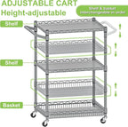 Metal Carts with Wheels, 3 Tier Rolling Utility Carts with Storage, Steel Wire - Image 3