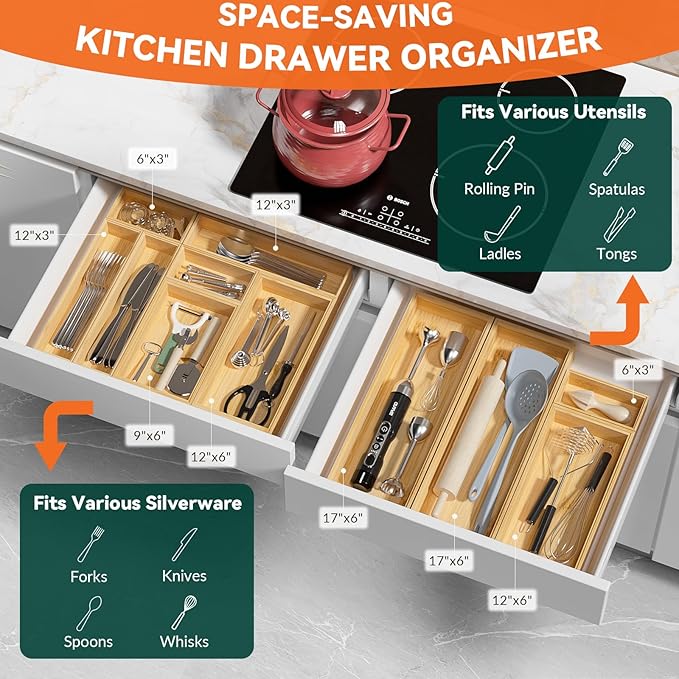 Bamboo Drawer Organizer, Small Silverware Organizer - Image 3
