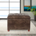 24'' Leather Ottoman with Storage Rectangle Foot Rest Ottomans Stool - Image 2