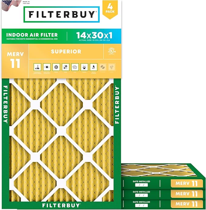 Filterbuy 14x30x1 Air Filter MERV 11 Allergen Defense Replacement, by Filterbuy