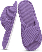 Evshine Summer House Slippers for Women Corduroy Cross Bow Indoor Slippers Open by Evshine