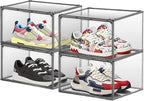 4 Pack Grey Shoe Storage Boxes Clear Plastic Stackable Shoe Display Case by EDSFAM