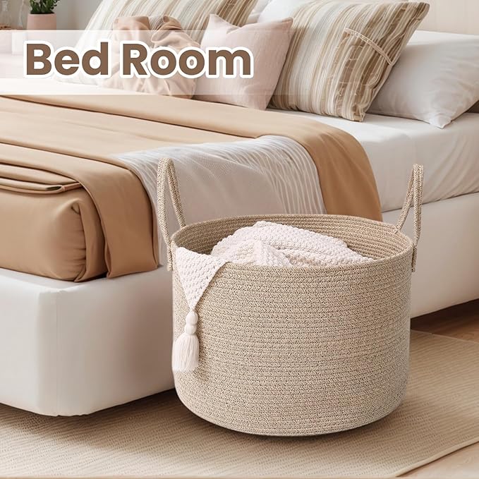Woven Blanket Basket, 65L Large Rope Storage Bin - Image 6