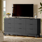 Fluted Dresser with 9 Drawers, Wooden Dresser TV Stand, Wood Closet Clothes - Image 7