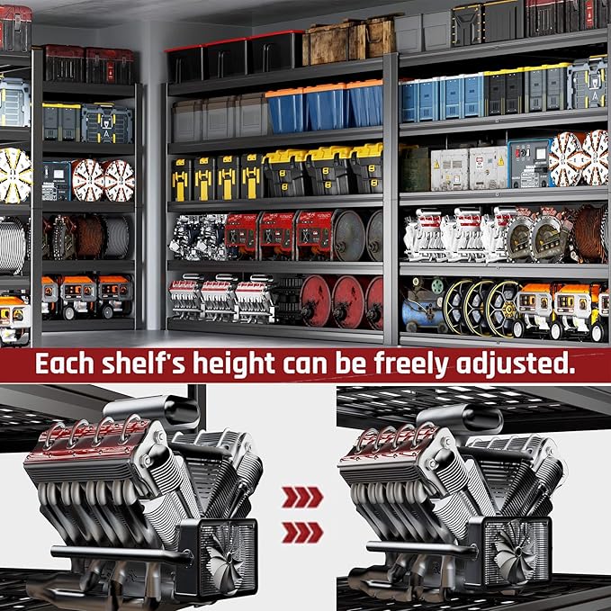 65" W Garage Shelving Heavy Duty, 5 Tier Garage Shelves, Commercial Metal Shelf - Image 4