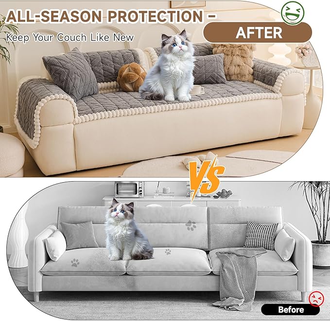 OTOB Pet Couch Covers for 3 Cushion Couch Sofa, Washable & Non Slip Fuzzy Plush - Image 2