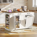 Kitchen Island with Power Outlet & Drop Leaf, Rolling Storage Cart with Trash by RALGEND