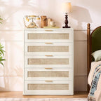 LEYAOYAO White Dresser for Bedroom, Modern 5 Drawers Boho Rattan Dressers - Image 9