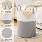 Laundry Basket, Woven Cotton Rope Laundry Hamper, 60L - Image 6