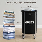 ELYKEN Laundry Hamper with Wheels, 110L Rolling Laundry Basket, Round Laundry - Image 3