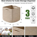 11 Inch Cube Storage Bins, Storage Cube Organizer Bins, Woven Cotton Rope - Image 3