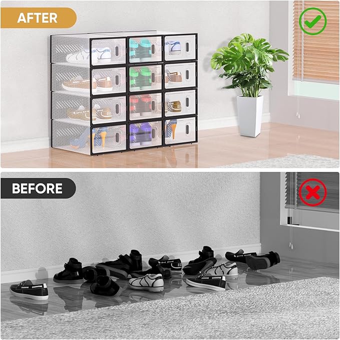 BALEINE 3 Pack Stackable Shoe Storage Boxes Fit Size 9, Thickened Clear Shoe - Image 7