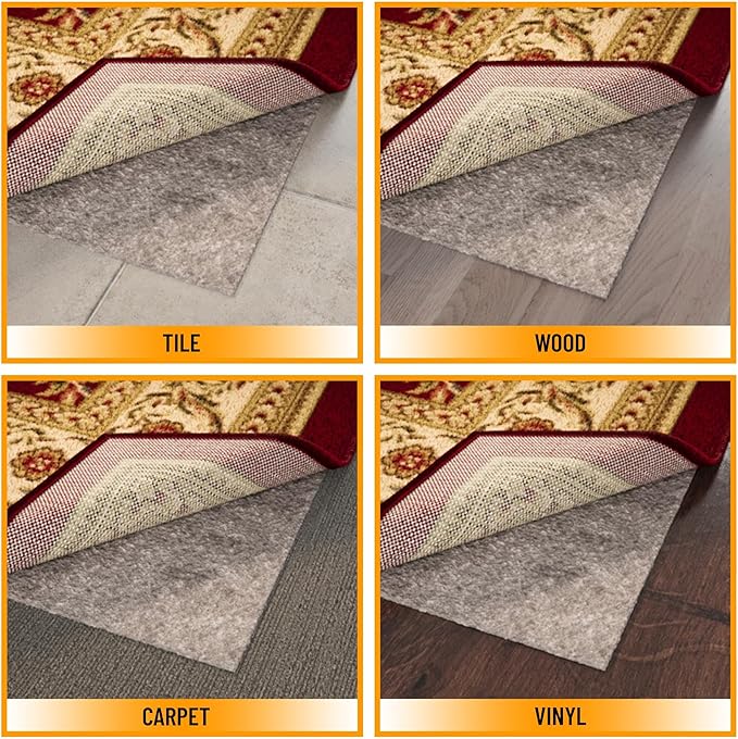 Ottomanson 2' x 8' Non-Slip Rug Pad Gripper 1/4 Inch Thick Dual Surface Felt + - Image 4