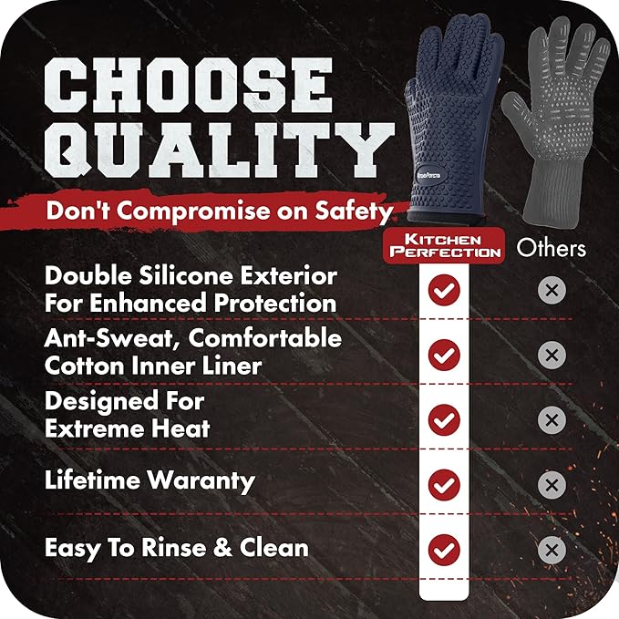 KITCHEN PERFECTION S Silicone Smoker Oven Gloves -Extreme Heat Resistant BBQ - Image 8