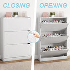 Shoe Cabinet with 3 Flip Drawers, Hidden Wood Shoe Cabinet, Freestanding Shoe - Image 5