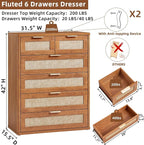 LEYAOYAO Rattan Dresser for Bedroom, Modern 6 Drawers Boho Dressers - Image 3