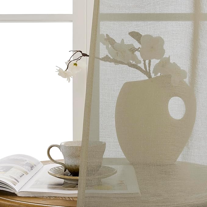 Tollpiz Short Sheer Door Curtain Closet Linen Textured Curtain Sheers Doorway - Image 9