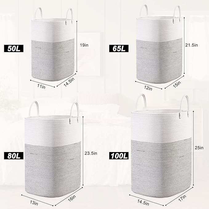 Woven Laundry Basket for Clothes, 50 L Large Rectangle Laundry Hampers - Image 8