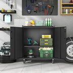 Metal Storage Cabinet with Wheels, Lockable Garage Cabinet with Doors and - Image 2