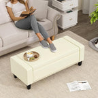 48.8" Storage Ottoman Bench Cream White | Faux Leather Bedroom Bench - Image 6