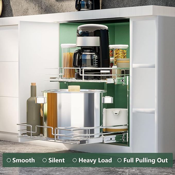 LOVMOR 2 Tier Individual Pull Out Cabinet Organizer 19½" W x 21½" D, Slide Out - Image 2