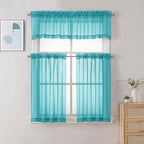 Chyhomenyc Turquoise Sheer Curtains 30 inch Length 2 Panels, Light Filtering - Image 2