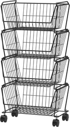 PUSDON 4-Tier Stackable Metal Storage Baskets, Anti-Rust Fruit Vegetable Rack by PUSDON