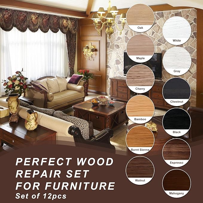 Wood Furniture Repair Kit, 12 Colors Wood Repair Kit, Wood Touch up Fillers - Image 6