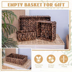 Handwoven Wicker Storage Baskets Set, Natural water hyacinth & Iron Frame | - Image 4