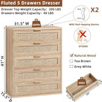 LEYAOYAO Rattan Dresser for Bedroom, Modern 5 Drawers Boho Dressers - Image 3