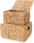 Wicker Storage Baskets with Lid, Set 2 Basket With Lid Decorative Storage - Image 6