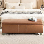 51" Faux Leather Storage Ottoman, Stitch Tufted Rectangle Upholstered End of - Image 7