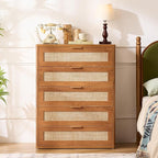 LEYAOYAO Dresser for Bedroom, Modern 5 Drawers Boho Rattan Dressers - Image 9