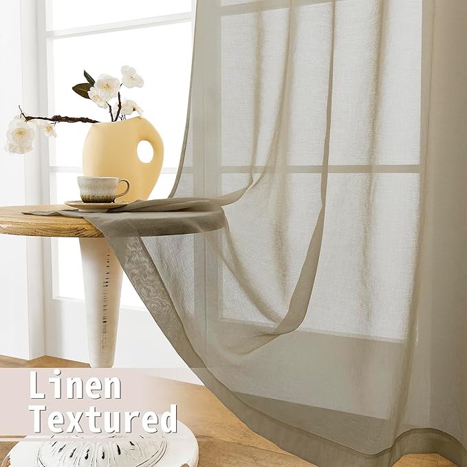 Tollpiz Sheer Door Curtains Closet Linen Textured Curtain Sheers Doorway Light - Image 4