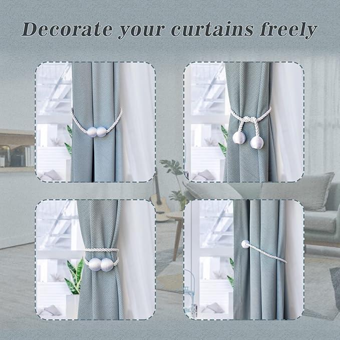 Hion Magnetic Curtain Tiebacks Dark Brown 6 Pack, Curtain Tiebacks Buckles - Image 4