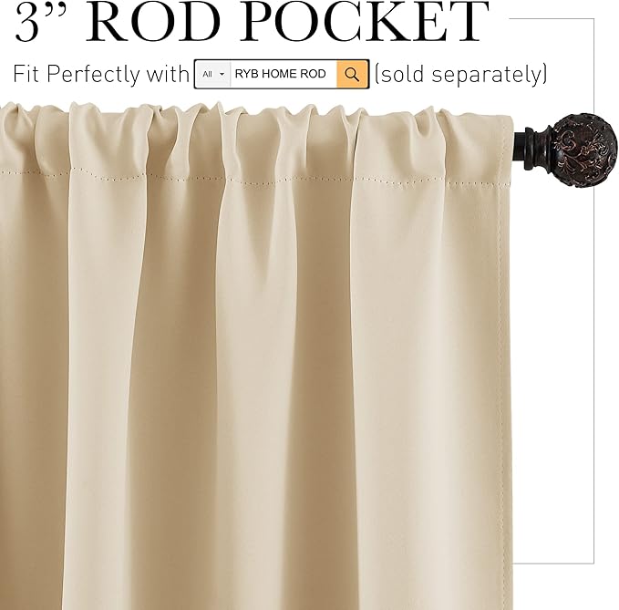 RYB HOME Blackout Shades Curtains Window Dressing Energy Saving Curtain - Image 2