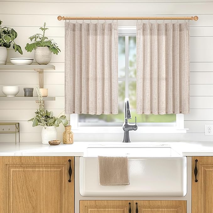 YoungsTex Short Natural Linen Curtains 45 Inch Length 2 Panels Pinch Pleated - Image 2