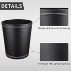 Pu Leather Trash Can, 2.6 Gallon Black Bathroom Trash Can, Small Office Garbage - Image 4